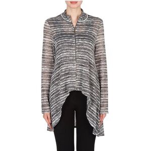 Joseph Ribkoff Casual Full Zip High Low Hem Knit Cardigan Size 6 Heathered Grey